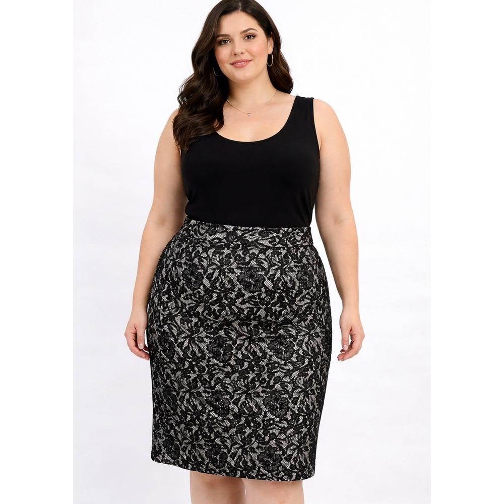 Worthington Womens Size‎ 18 Black & White Floral Nylon Blend Skirt